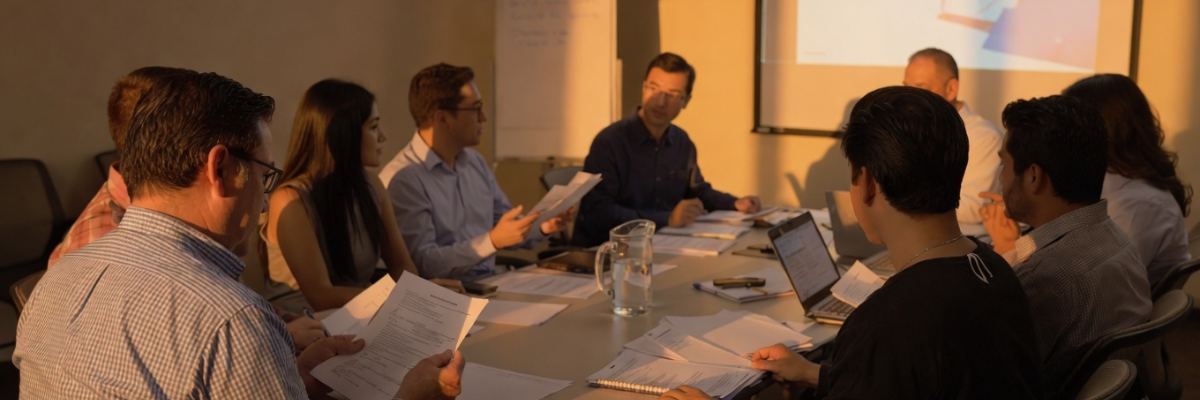 Homeowners association board members meeting around a table